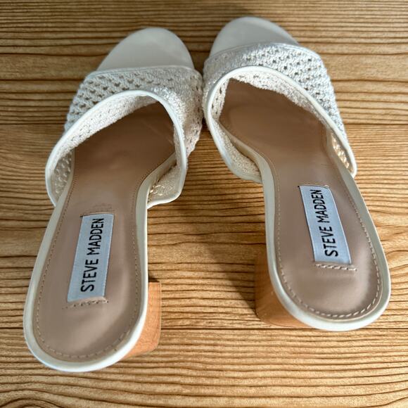 Steve Madden Cream Crochet Knit Block Heel Mules Womens 11 Cataleya - Picture 8 of 12